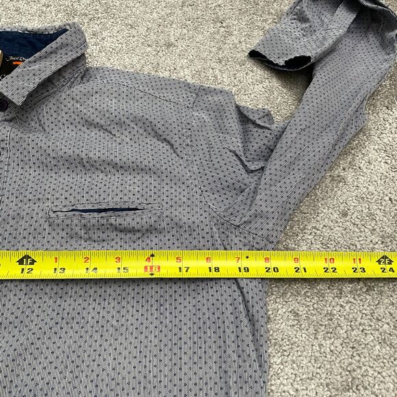 Cougar Slim Fit Button Down Shirt Mens Large Blue Pinstripe Diamond Print Cotton - Picture 9 of 11